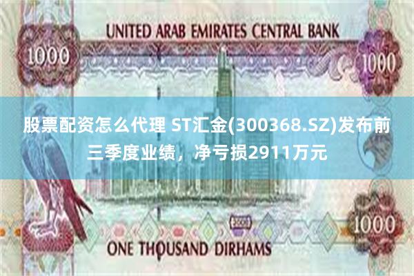 股票配资怎么代理 ST汇金(300368.SZ)发布前三季度业绩，净亏损2911万元